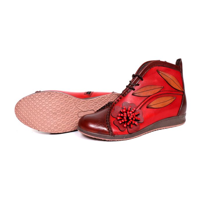 کفش چرم زنانه کد 400 رنگ قرمز (2)