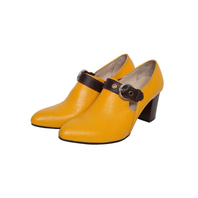 کفش چرم زنانه کد 411 رنگ زرد (2)