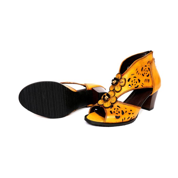 کفش چرم زنانه کد 437 رنگ زرد (4)