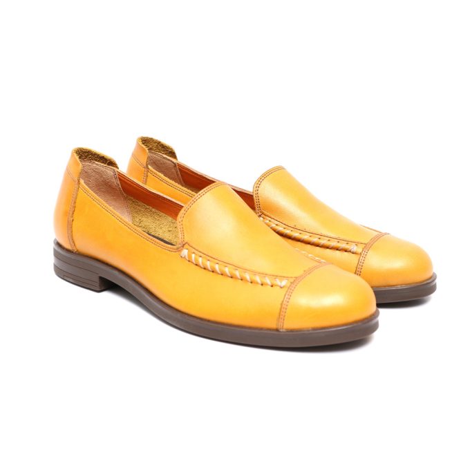 کفش چرم زنانه کد 604 زرد (2)